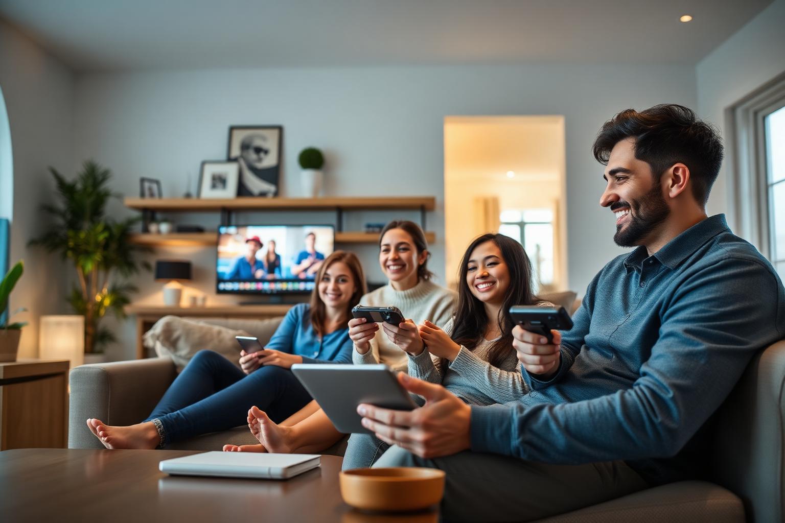 Família conectada com internet de fibra